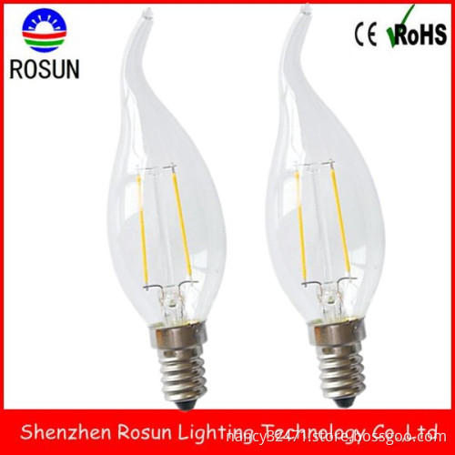 AC110-130V 220-240V clear glass bent tip LED filament candle light